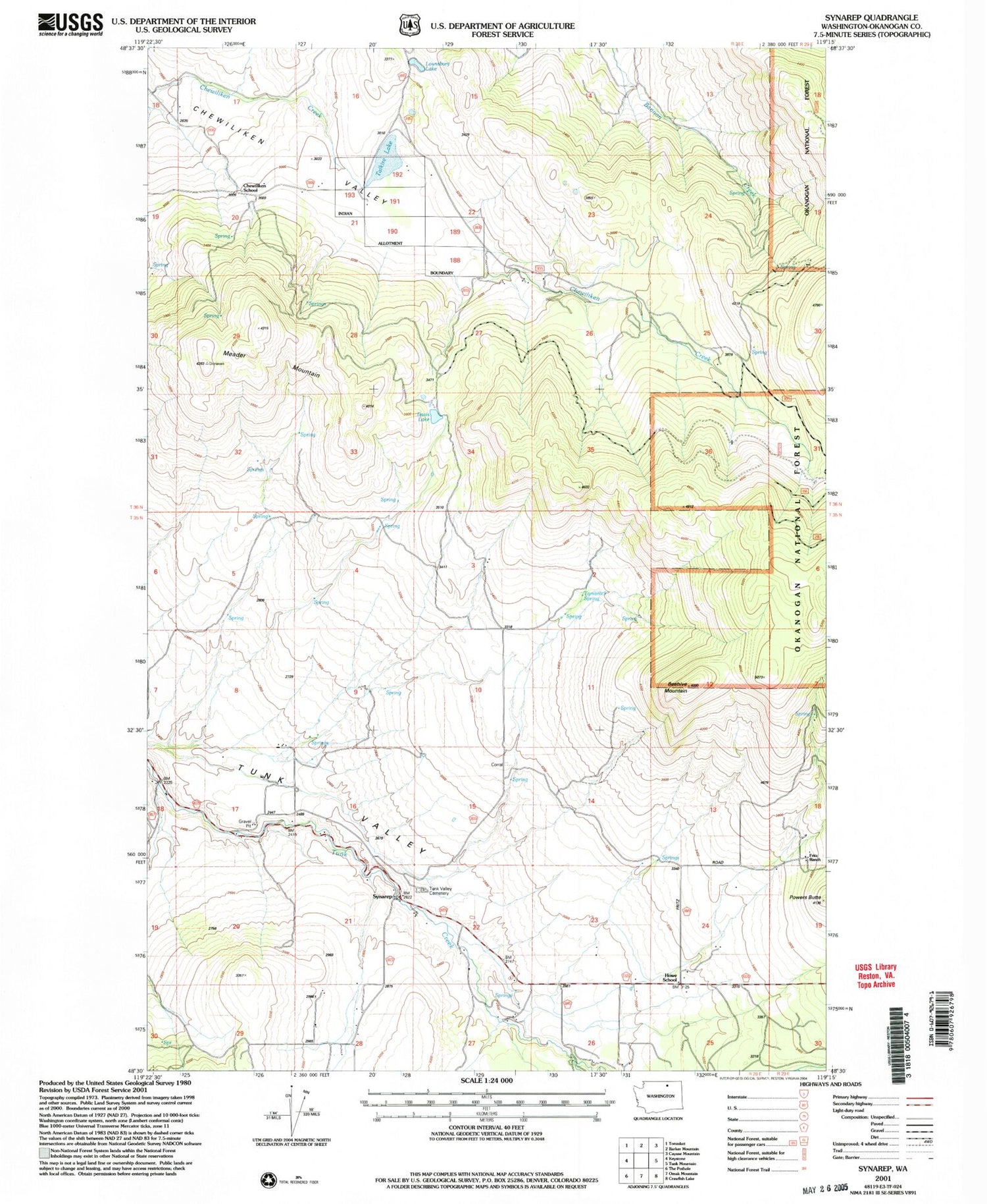 Classic USGS Synarep Washington 7.5'x7.5' Topo Map Image