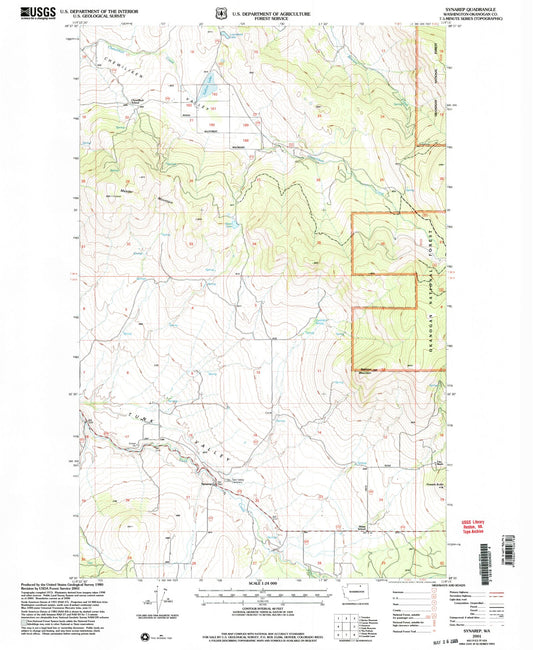 Classic USGS Synarep Washington 7.5'x7.5' Topo Map Image