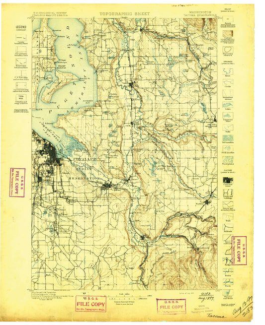 Historic 1897 Tacoma Washington 30'x30' Topo Map Image