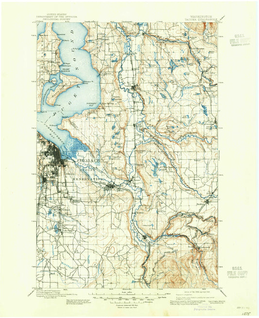 Historic 1900 Tacoma Washington 30'x30' Topo Map Image
