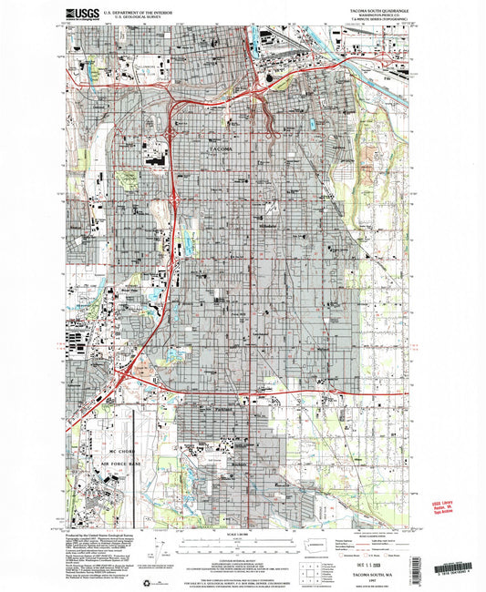 Classic USGS Tacoma South Washington 7.5'x7.5' Topo Map Image
