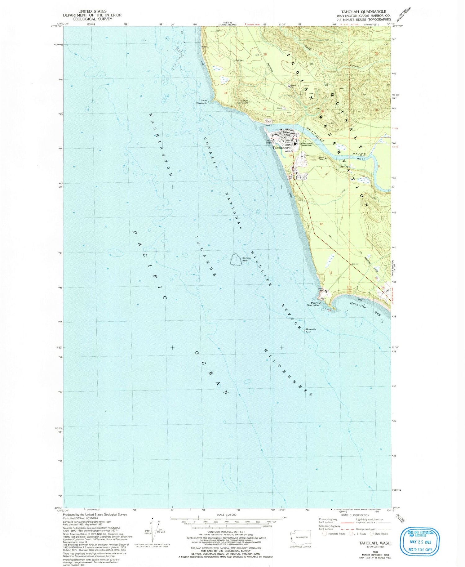 Classic USGS Taholah Washington 7.5'x7.5' Topo Map Image