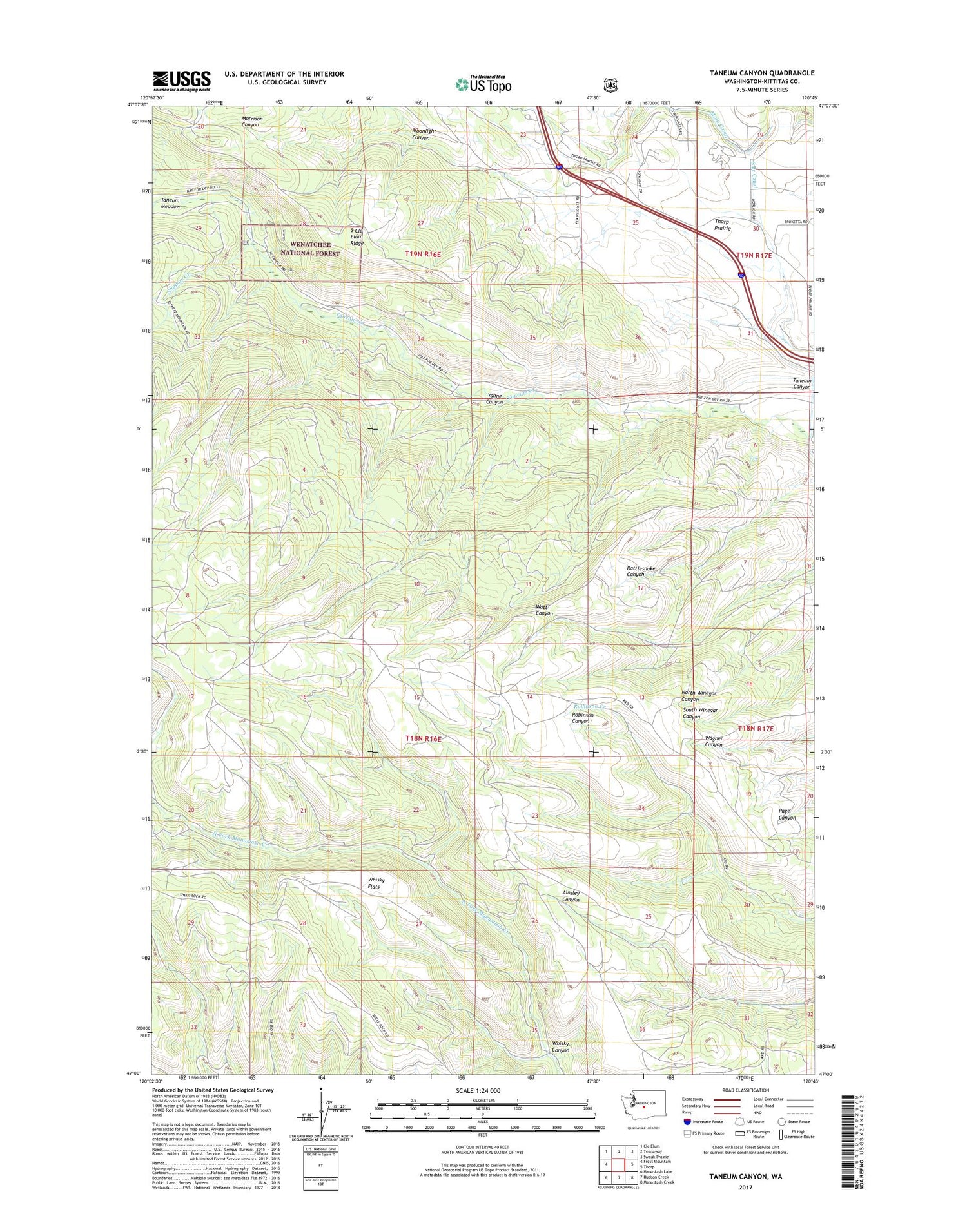 Taneum Canyon Washington US Topo Map Image