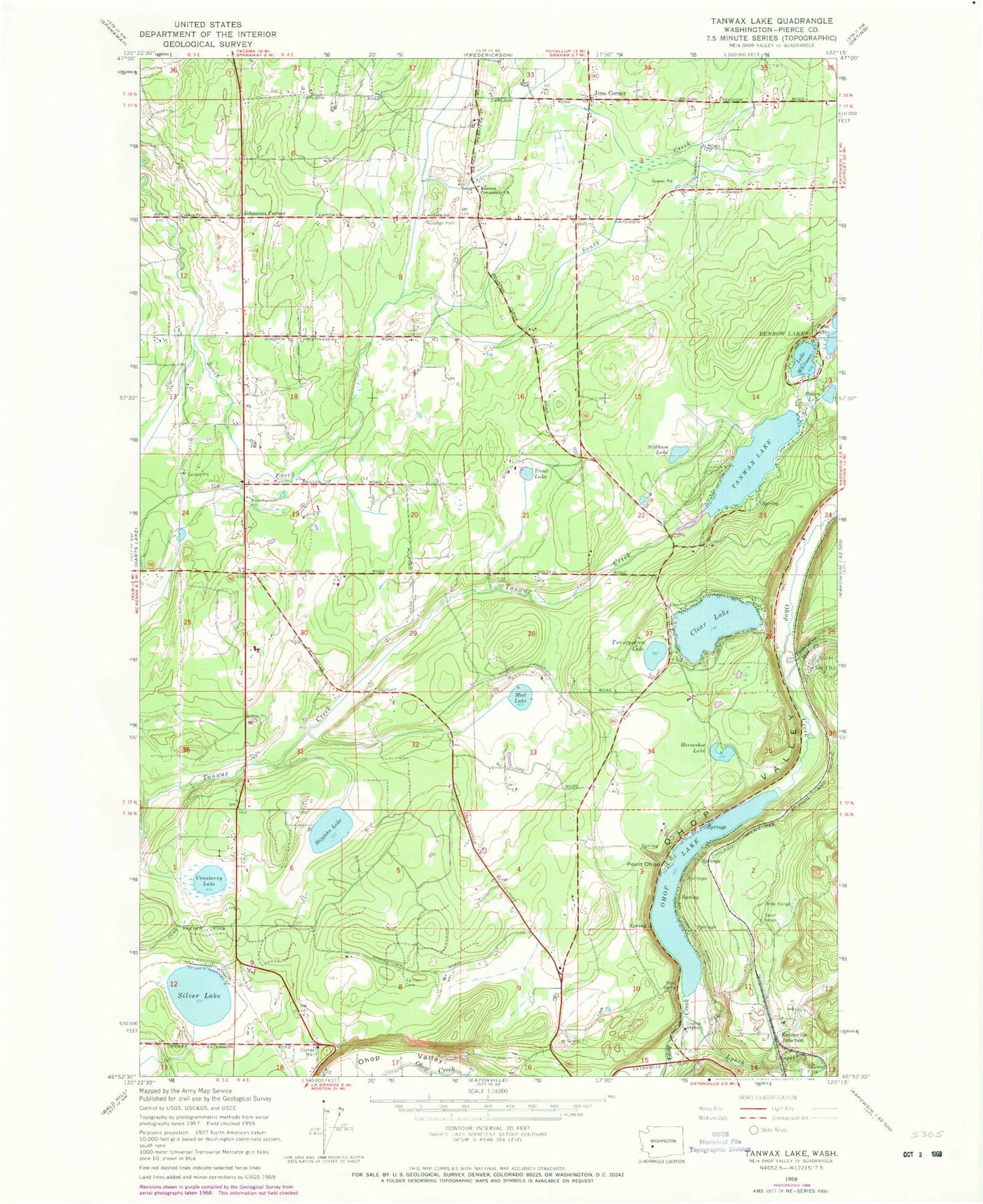 Classic USGS Tanwax Lake Washington 7.5'x7.5' Topo Map Image