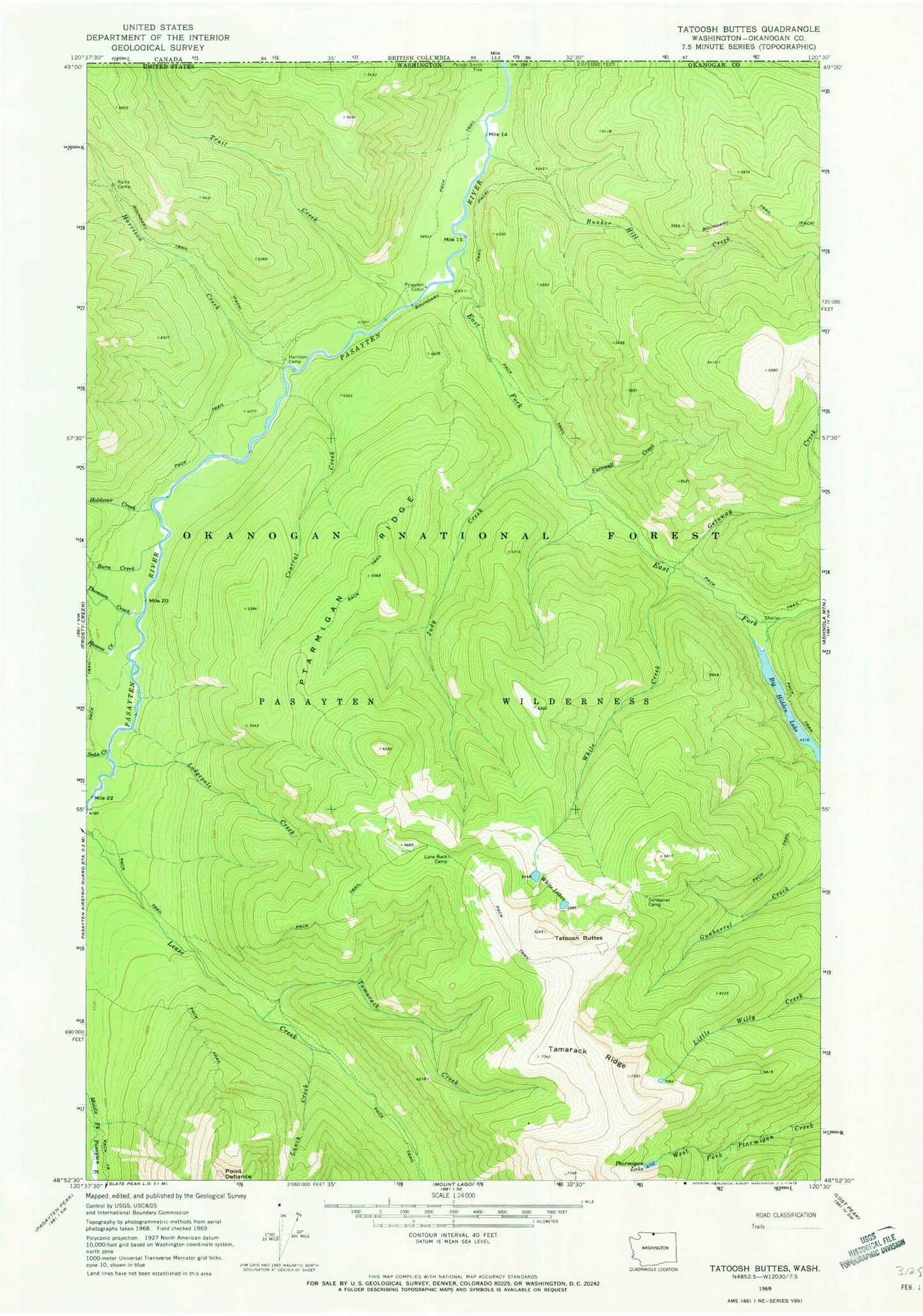 Classic USGS Tatoosh Buttes Washington 7.5'x7.5' Topo Map Image
