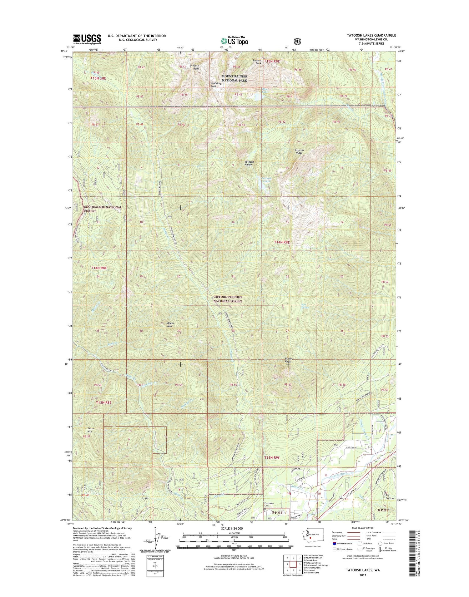 Tatoosh Lakes Washington US Topo Map Image