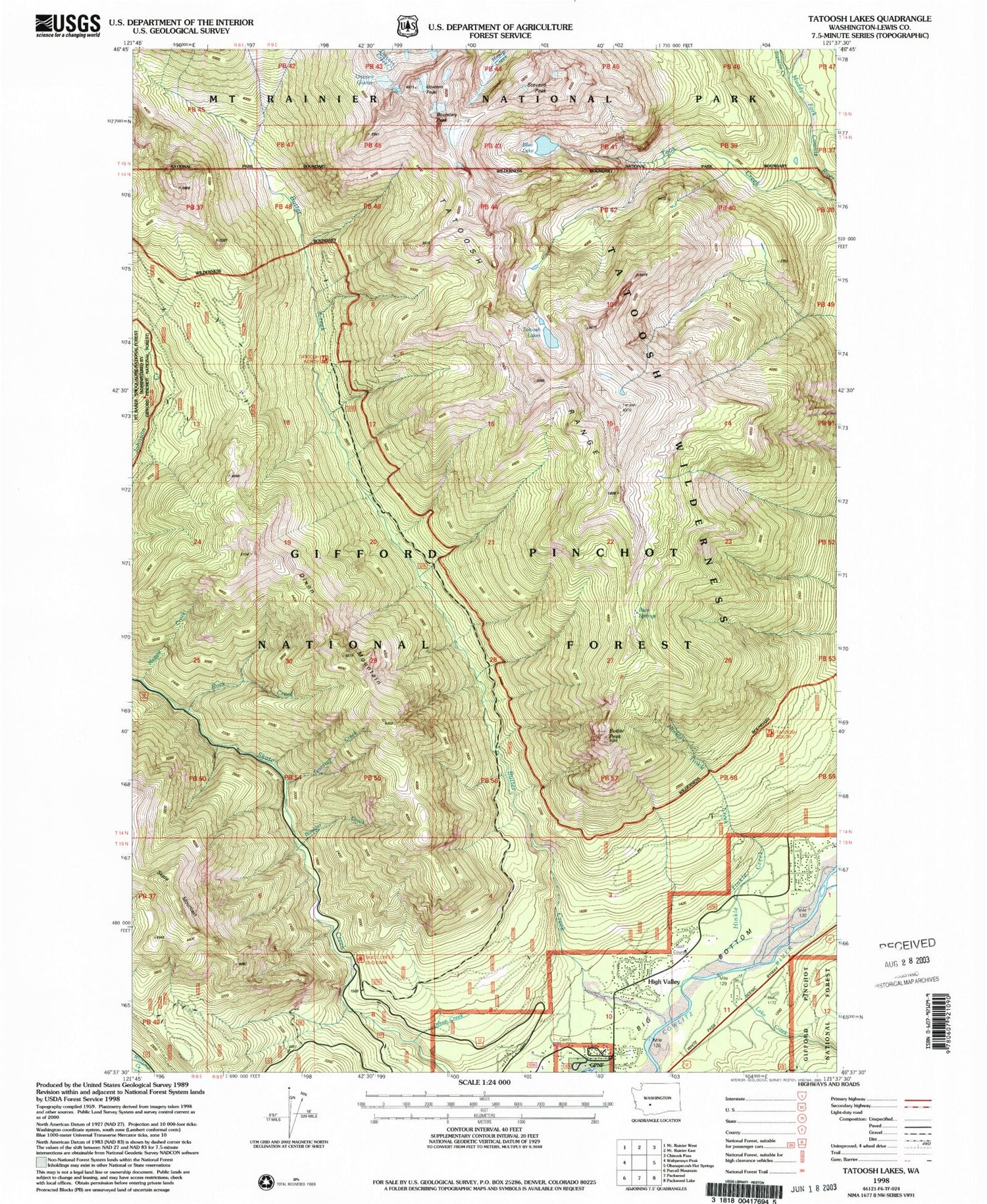 Classic USGS Tatoosh Lakes Washington 7.5'x7.5' Topo Map Image