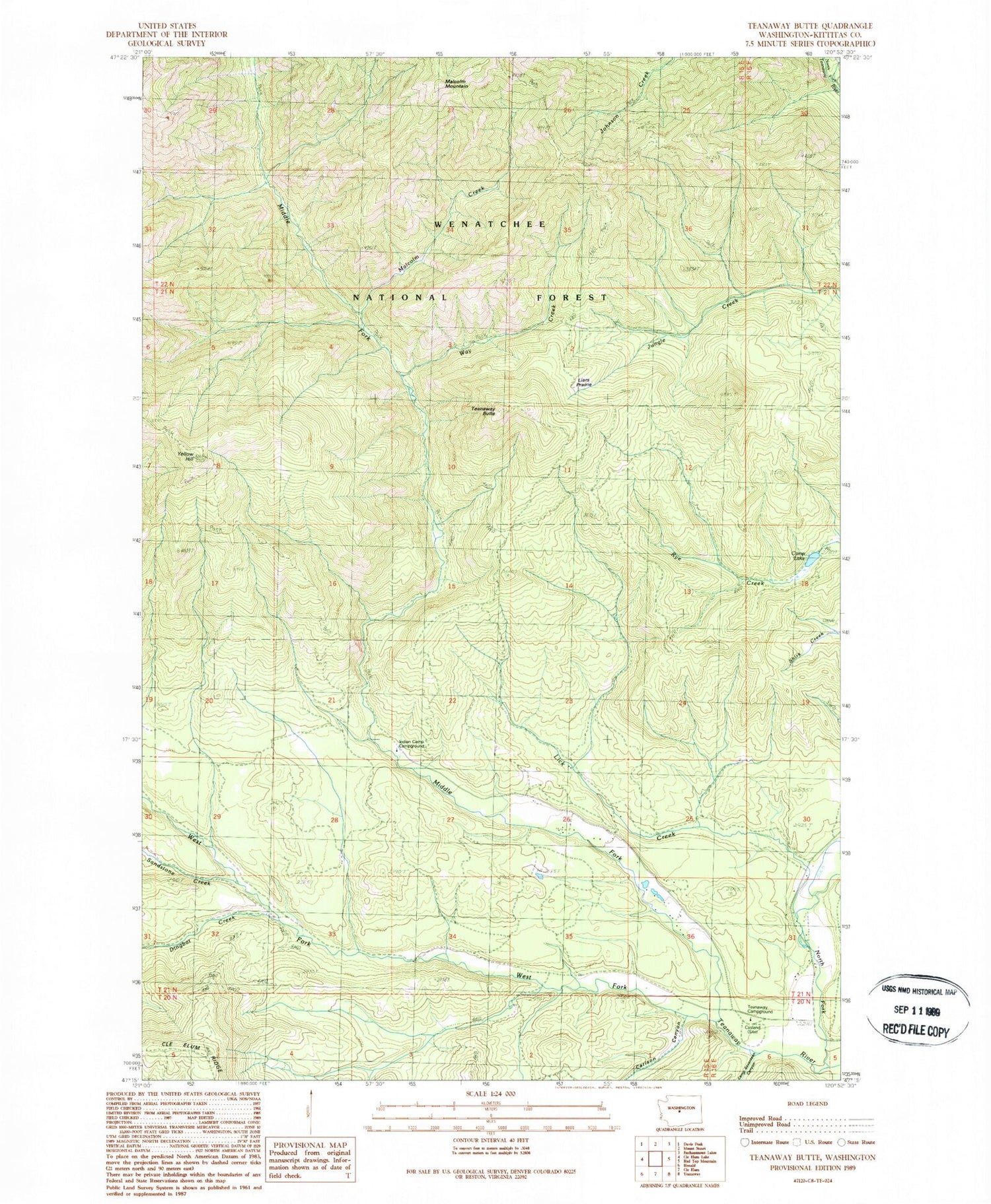 Classic USGS Teanaway Washington 7.5'x7.5' Topo Map Image