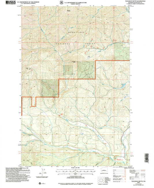 Classic USGS Teanaway Butte Washington 7.5'x7.5' Topo Map Image