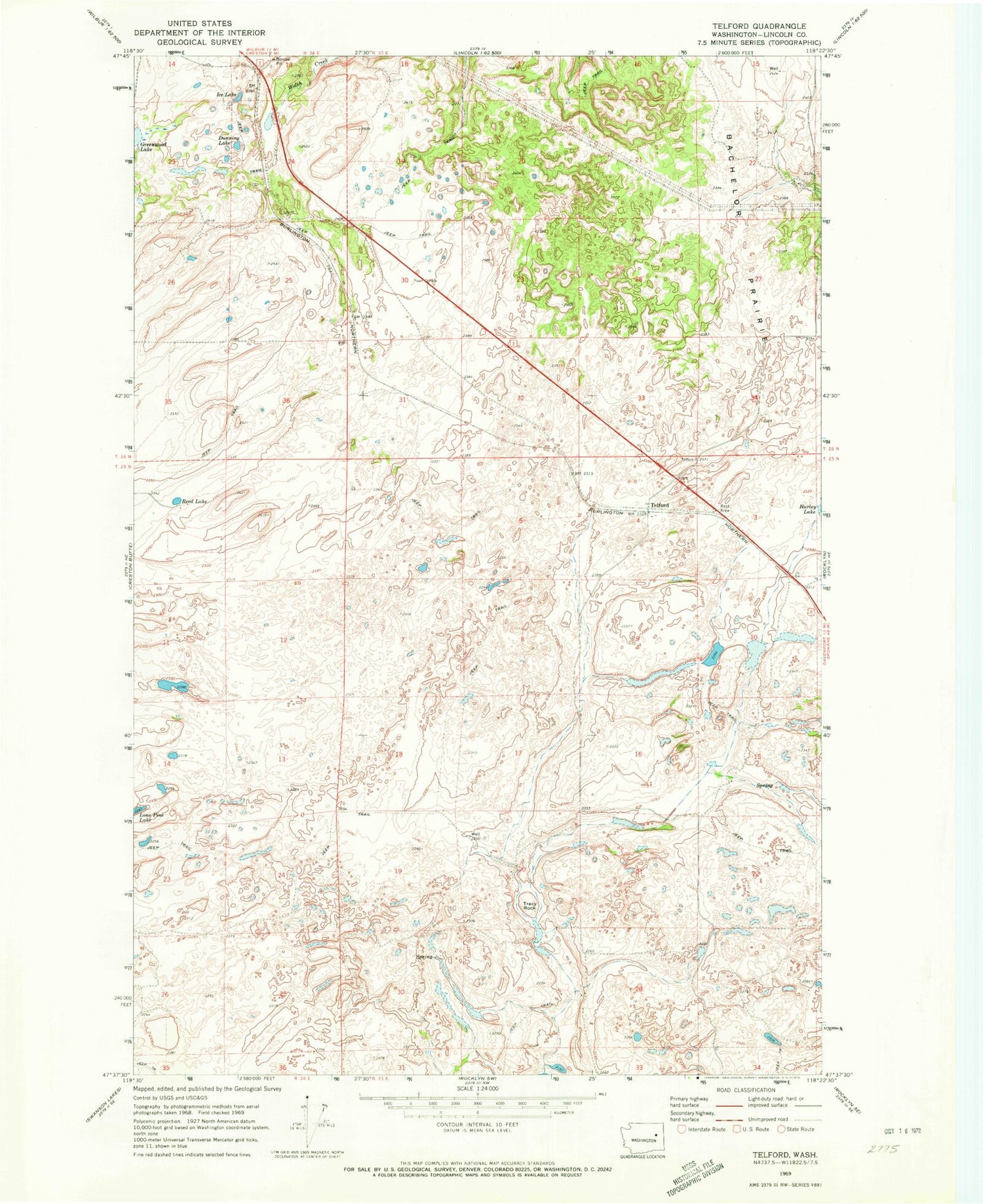Classic USGS Telford Washington 7.5'x7.5' Topo Map Image