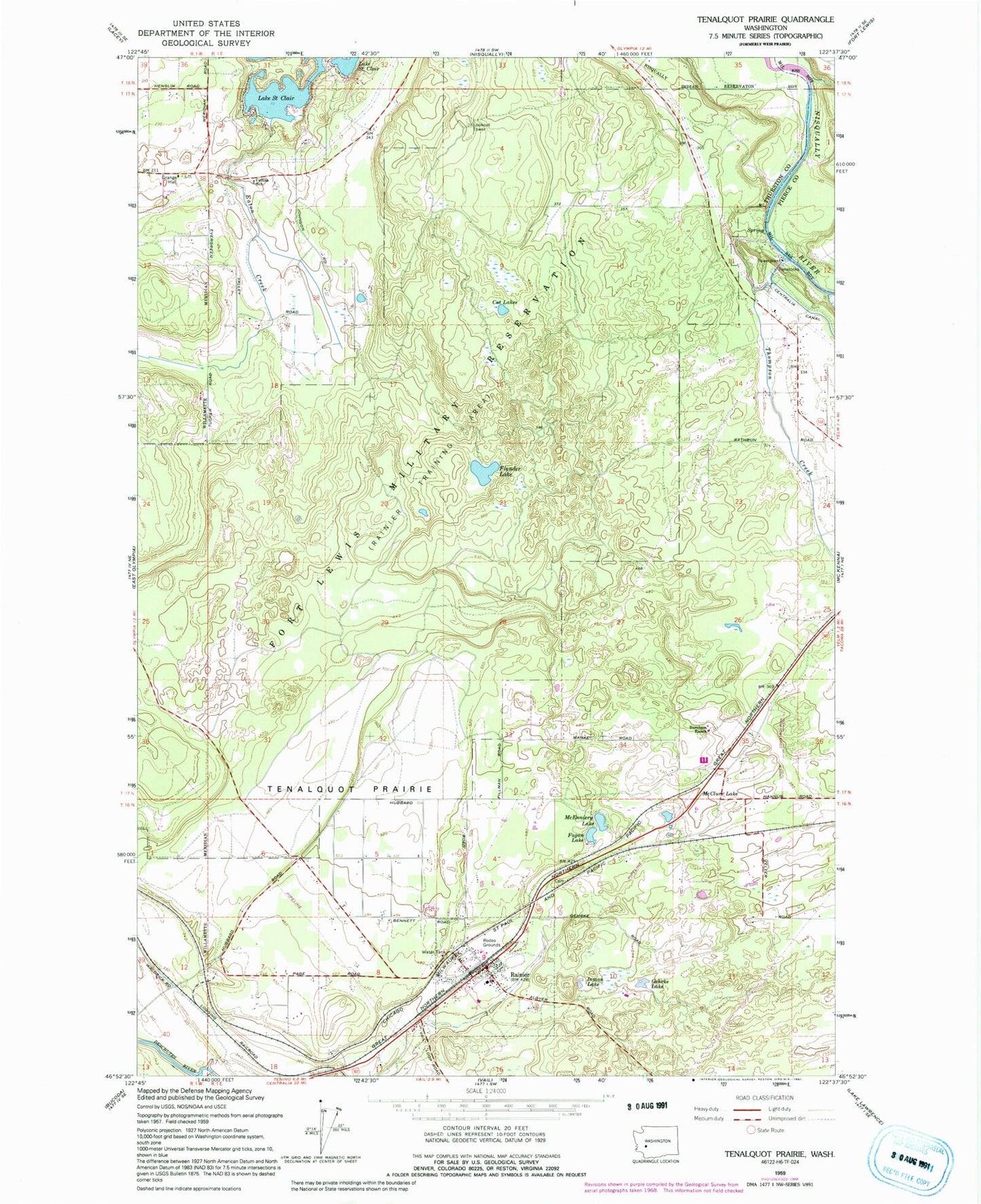 Classic USGS Tenalquot Prairie Washington 7.5'x7.5' Topo Map Image