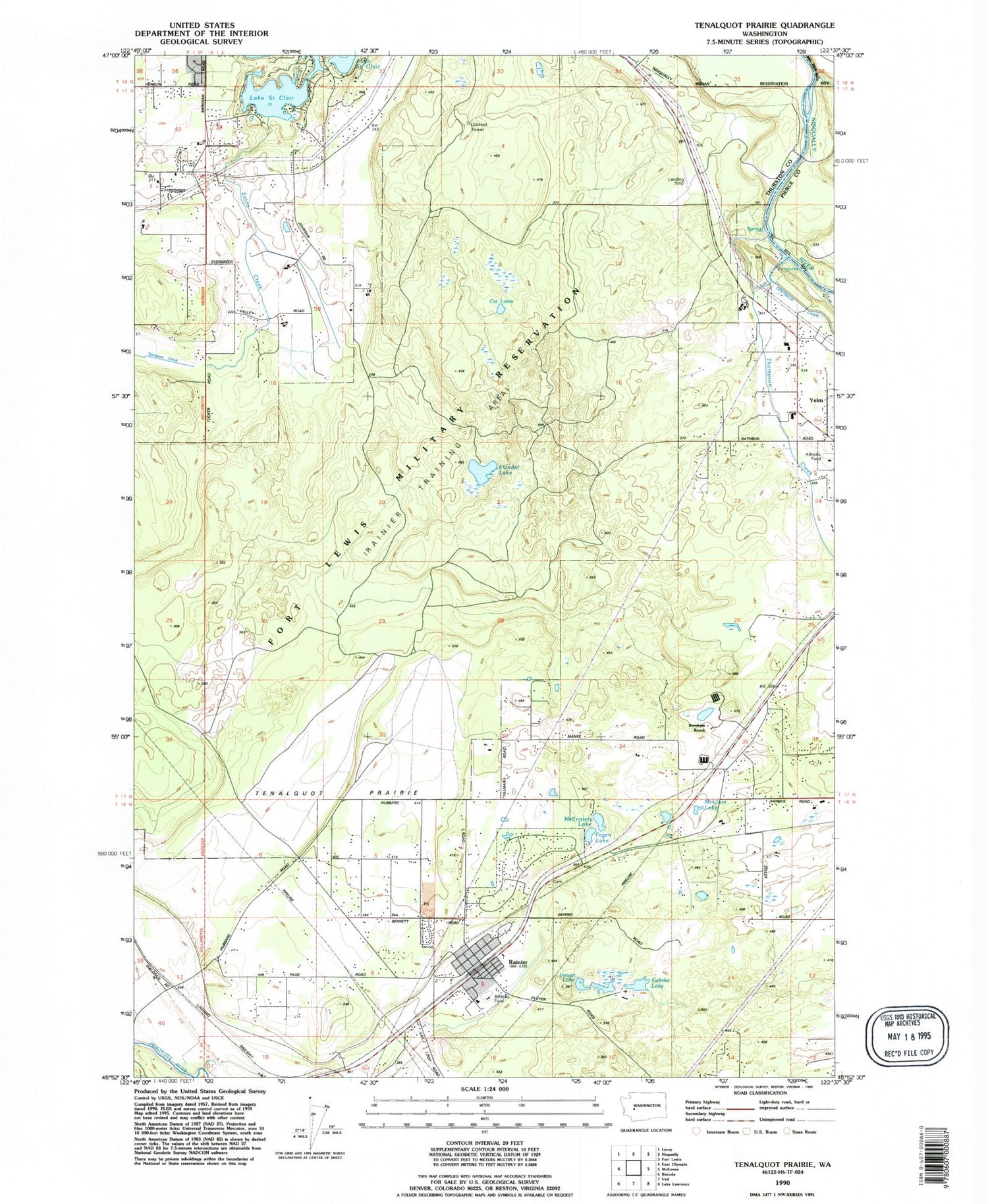 Classic USGS Tenalquot Prairie Washington 7.5'x7.5' Topo Map Image
