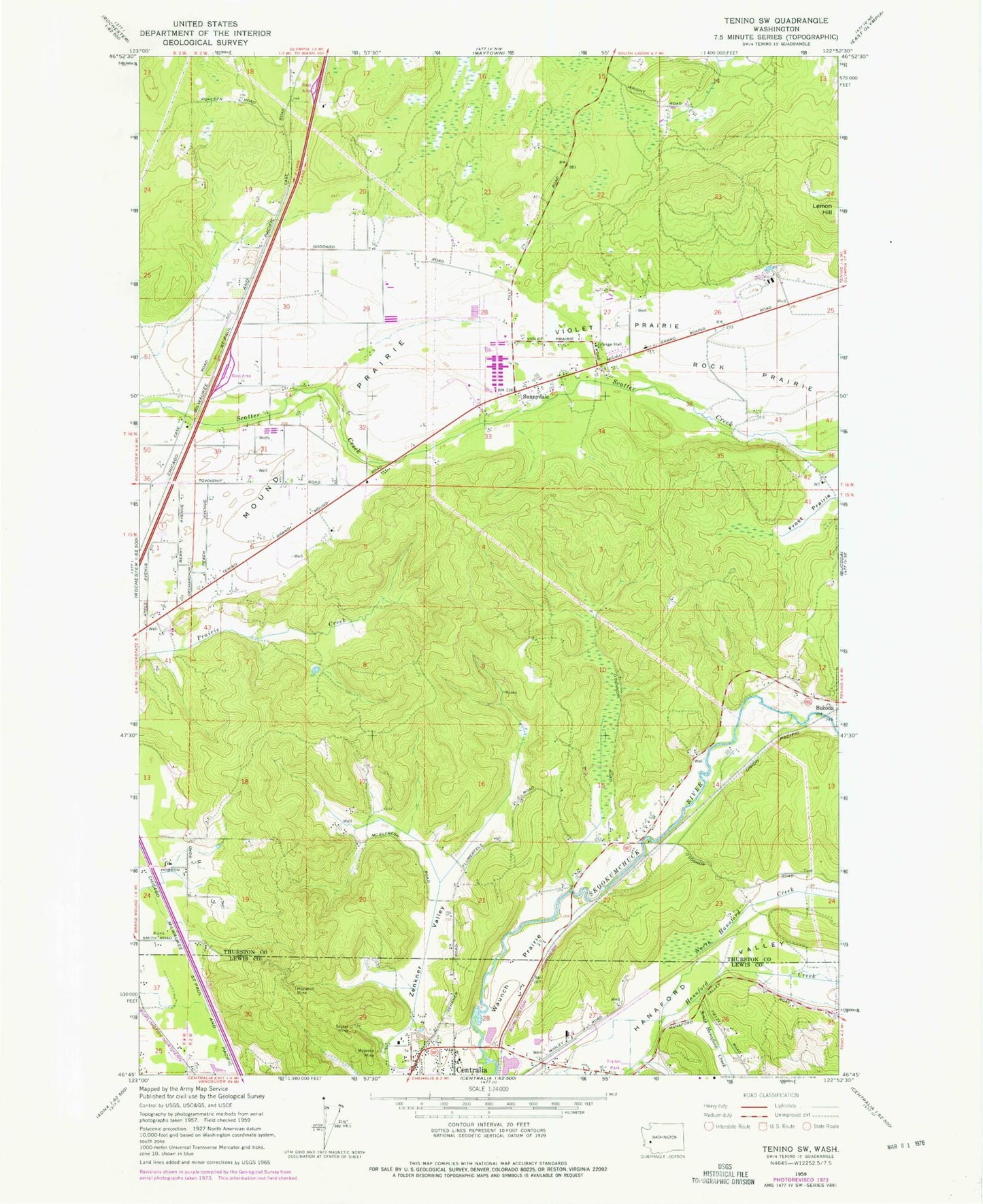Classic USGS Violet Prairie Washington 7.5'x7.5' Topo Map Image