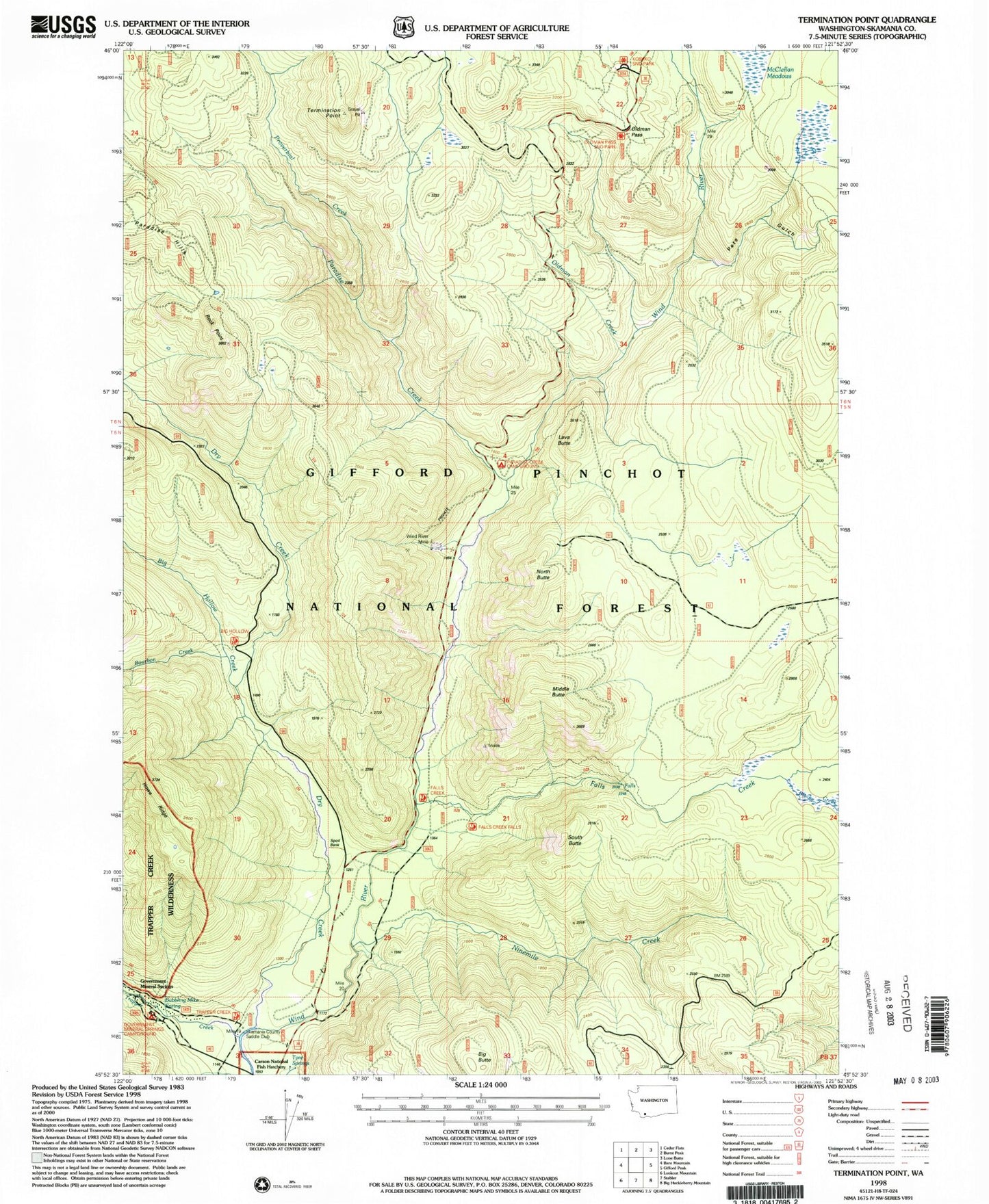 Classic USGS Termination Point Washington 7.5'x7.5' Topo Map Image