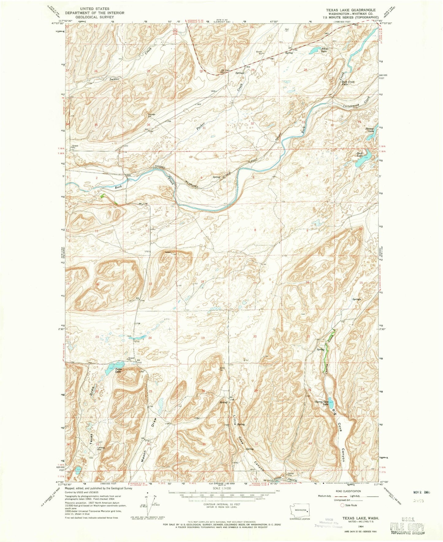 Classic USGS Texas Lake Washington 7.5'x7.5' Topo Map Image