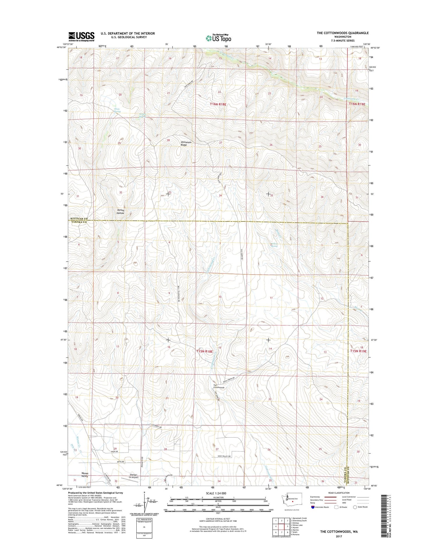 The Cottonwoods Washington US Topo Map Image