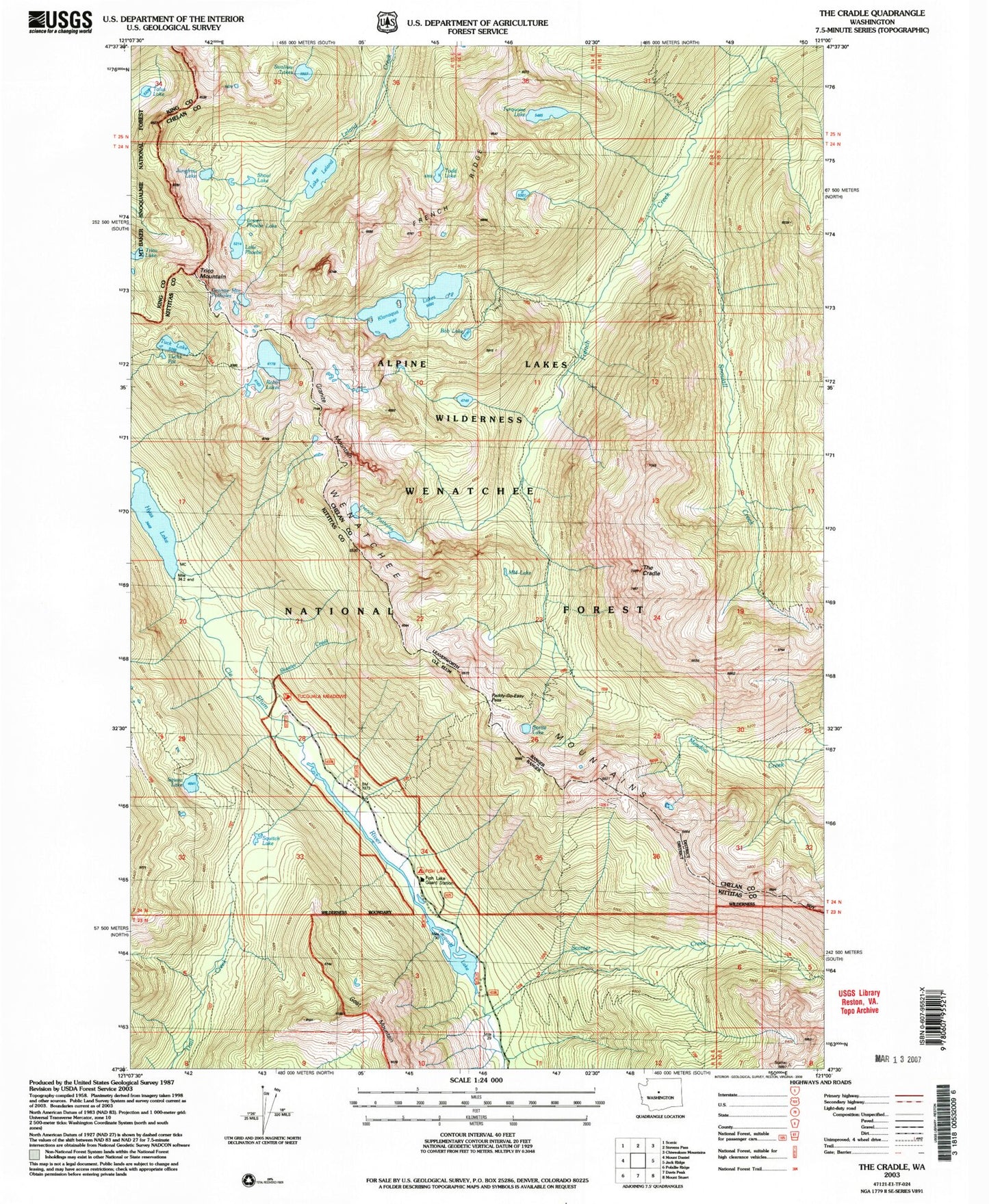 Classic USGS The Cradle Washington 7.5'x7.5' Topo Map Image
