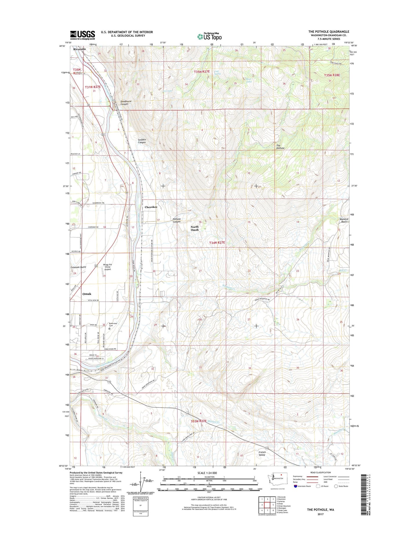 The Pothole Washington US Topo Map Image