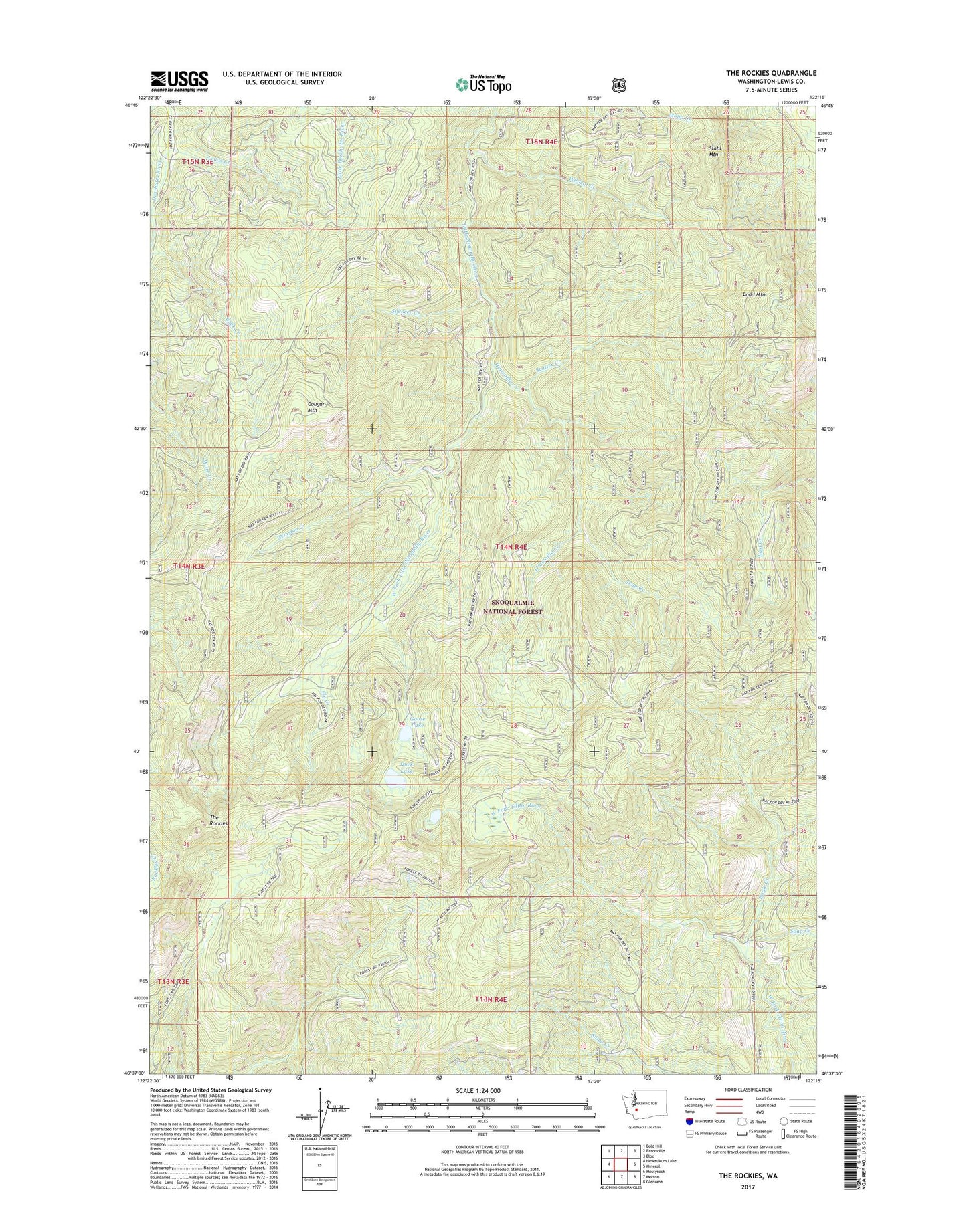 The Rockies Washington US Topo Map Image