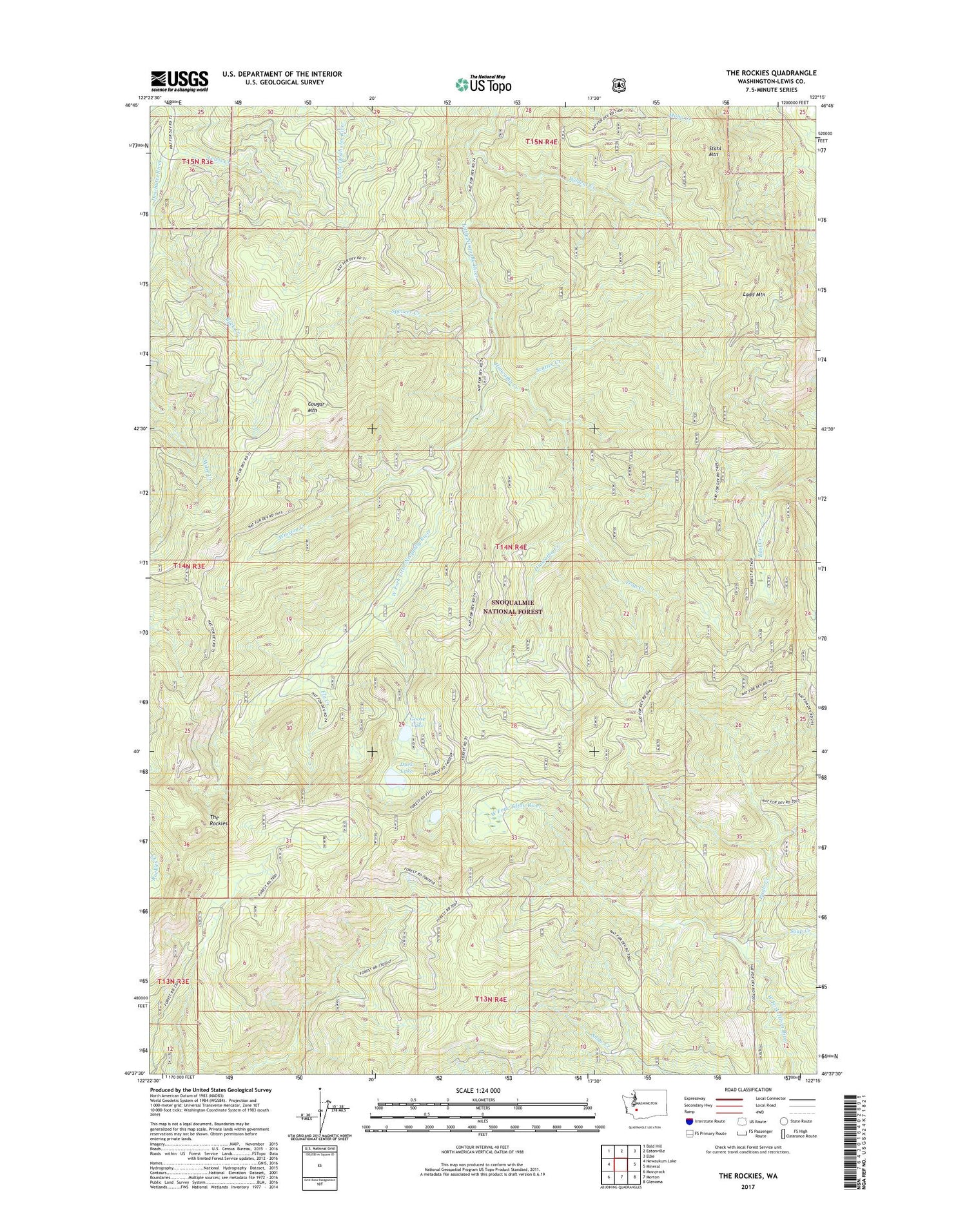 The Rockies Washington US Topo Map Image