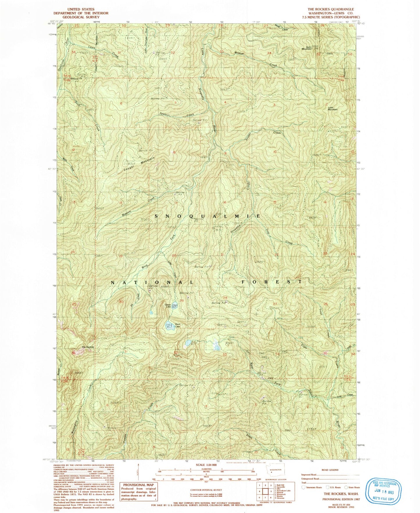 Classic USGS The Rockies Washington 7.5'x7.5' Topo Map Image