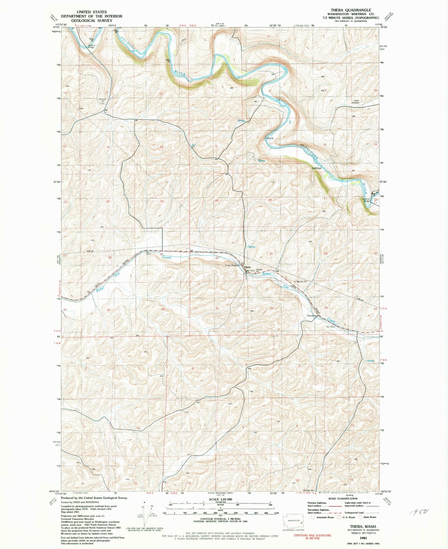 Classic USGS Thera Washington 7.5'x7.5' Topo Map Image