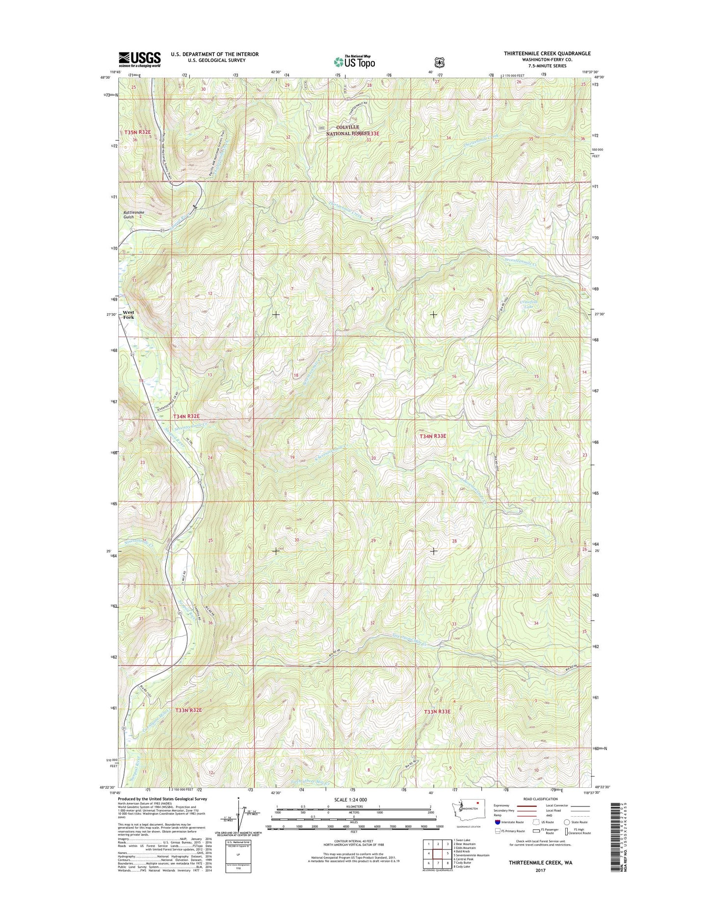 Thirteenmile Creek Washington US Topo Map Image