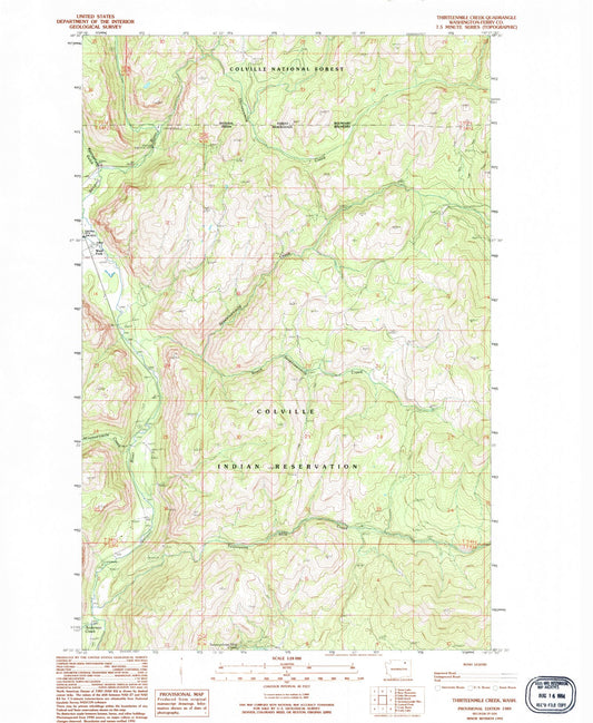 Classic USGS Thirteenmile Creek Washington 7.5'x7.5' Topo Map Image