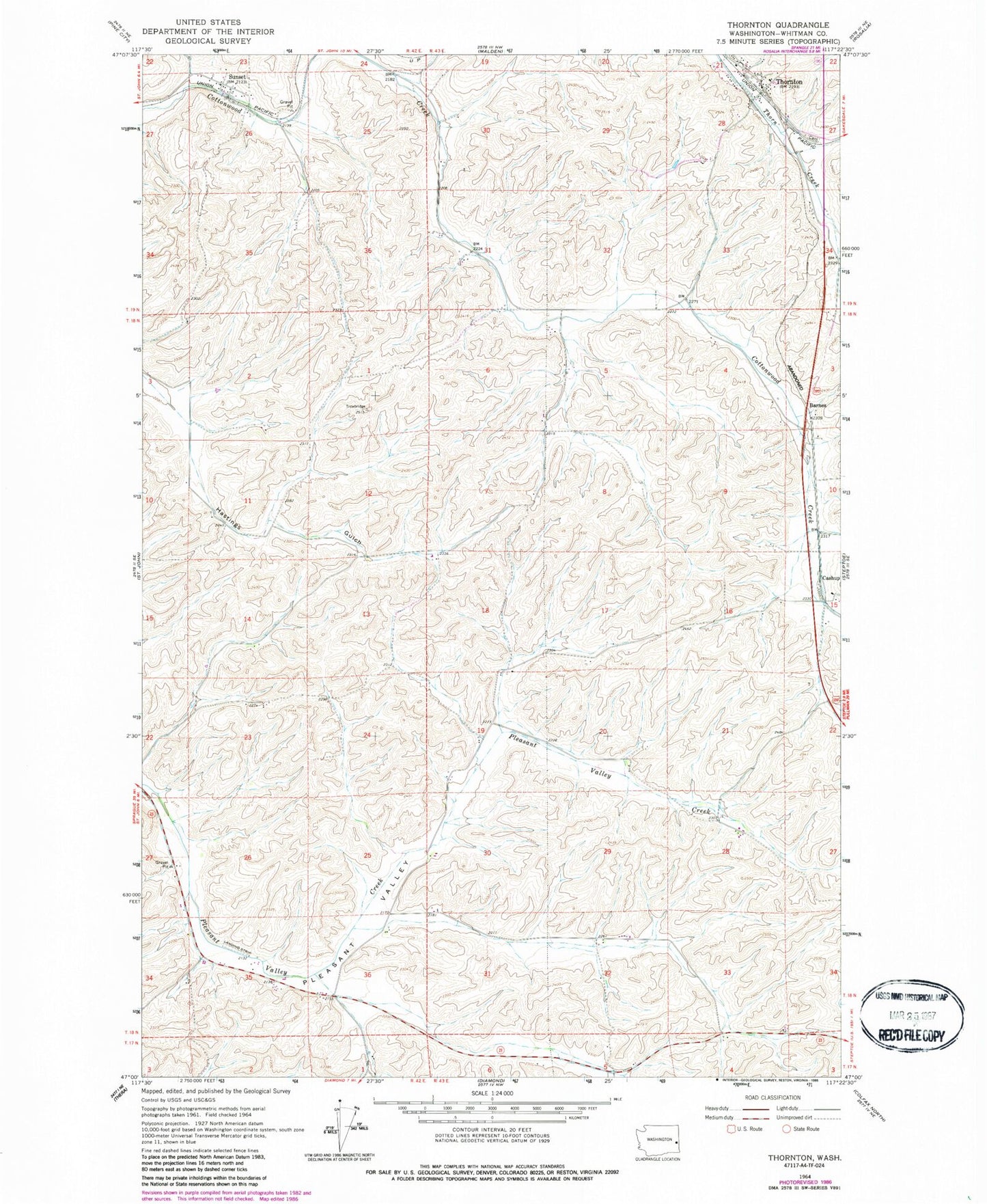Classic USGS Thornton Washington 7.5'x7.5' Topo Map Image
