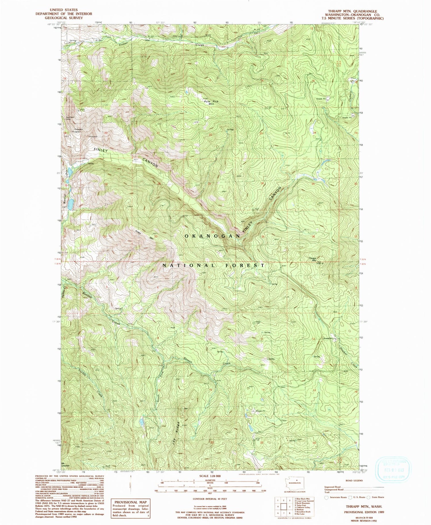 Classic USGS Thrapp Mountain Washington 7.5'x7.5' Topo Map Image
