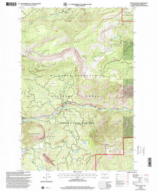 Classic USGS Tieton Basin Washington 7.5'x7.5' Topo Map Image