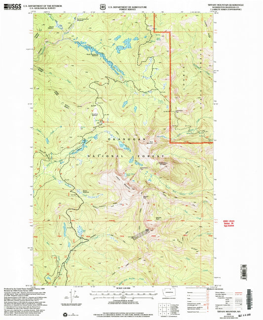 Classic USGS Tiffany Mountain Washington 7.5'x7.5' Topo Map Image