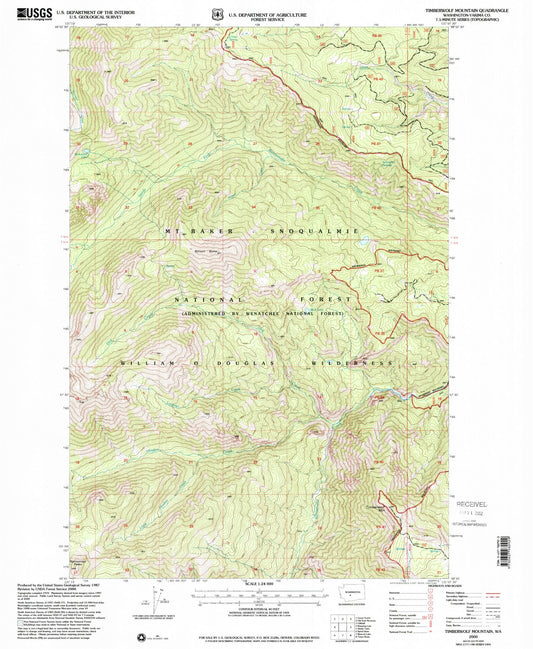 Classic USGS Timberwolf Mountain Washington 7.5'x7.5' Topo Map Image