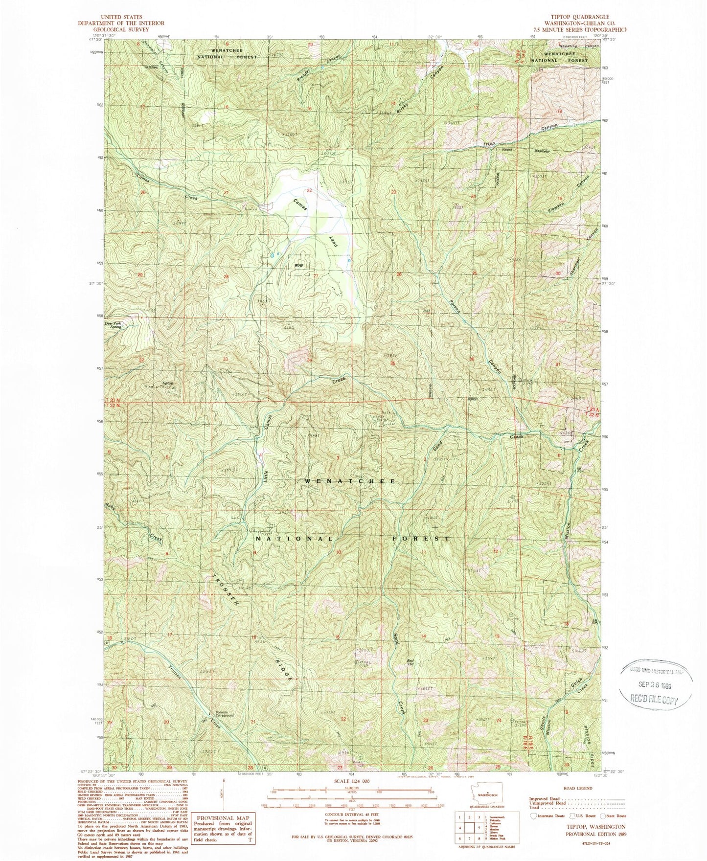 Classic USGS Tiptop Washington 7.5'x7.5' Topo Map Image