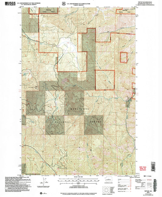 Classic USGS Tiptop Washington 7.5'x7.5' Topo Map Image