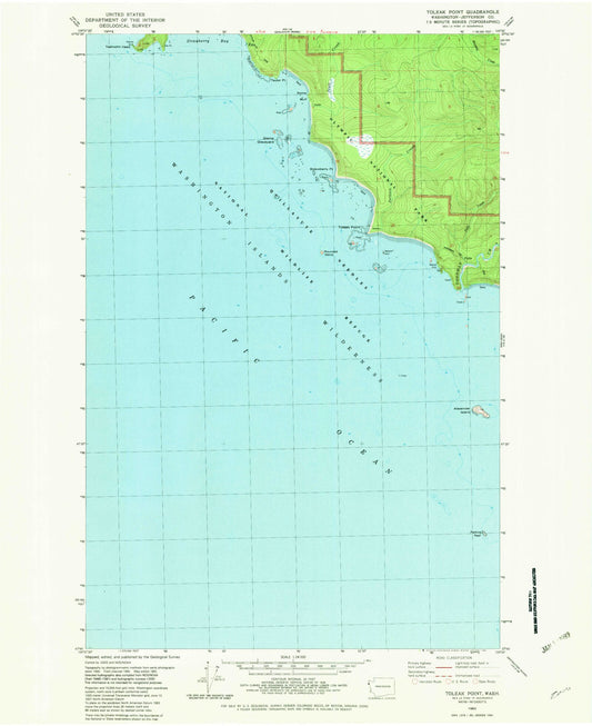 Classic USGS Toleak Point Washington 7.5'x7.5' Topo Map Image