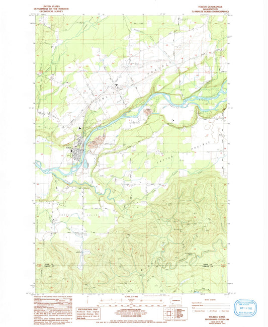 Classic USGS Toledo Washington 7.5'x7.5' Topo Map Image