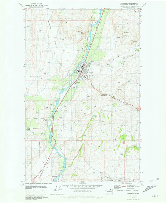 Classic USGS Tonasket Washington 7.5'x7.5' Topo Map Image