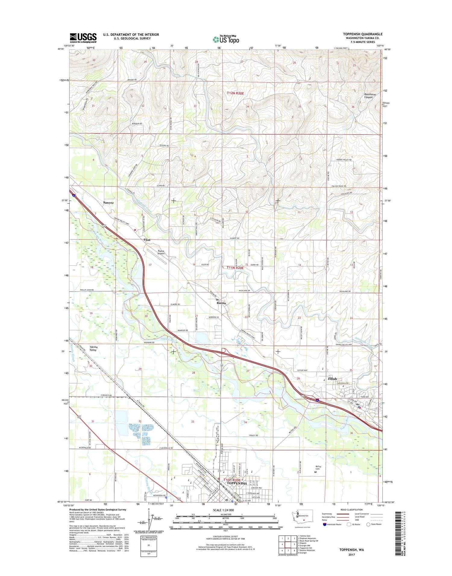 Toppenish Washington US Topo Map Image