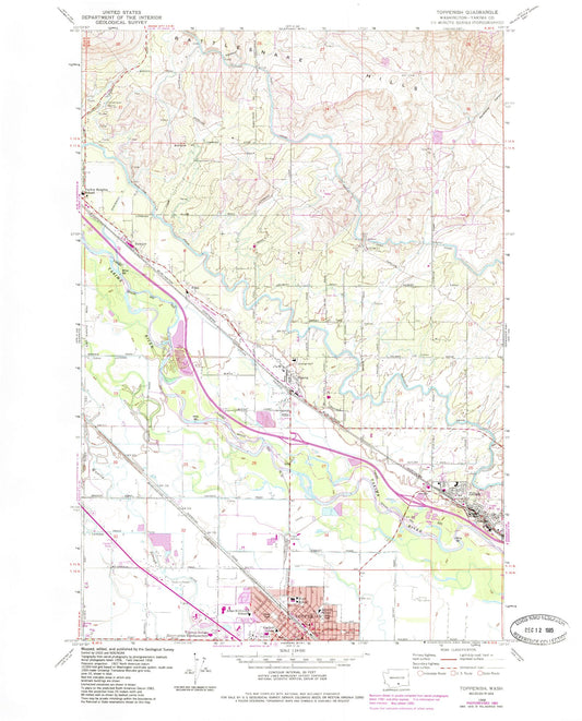 Classic USGS Toppenish Washington 7.5'x7.5' Topo Map Image