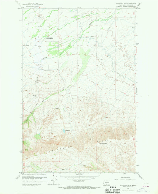 Classic USGS Toppenish Mountain Washington 7.5'x7.5' Topo Map Image