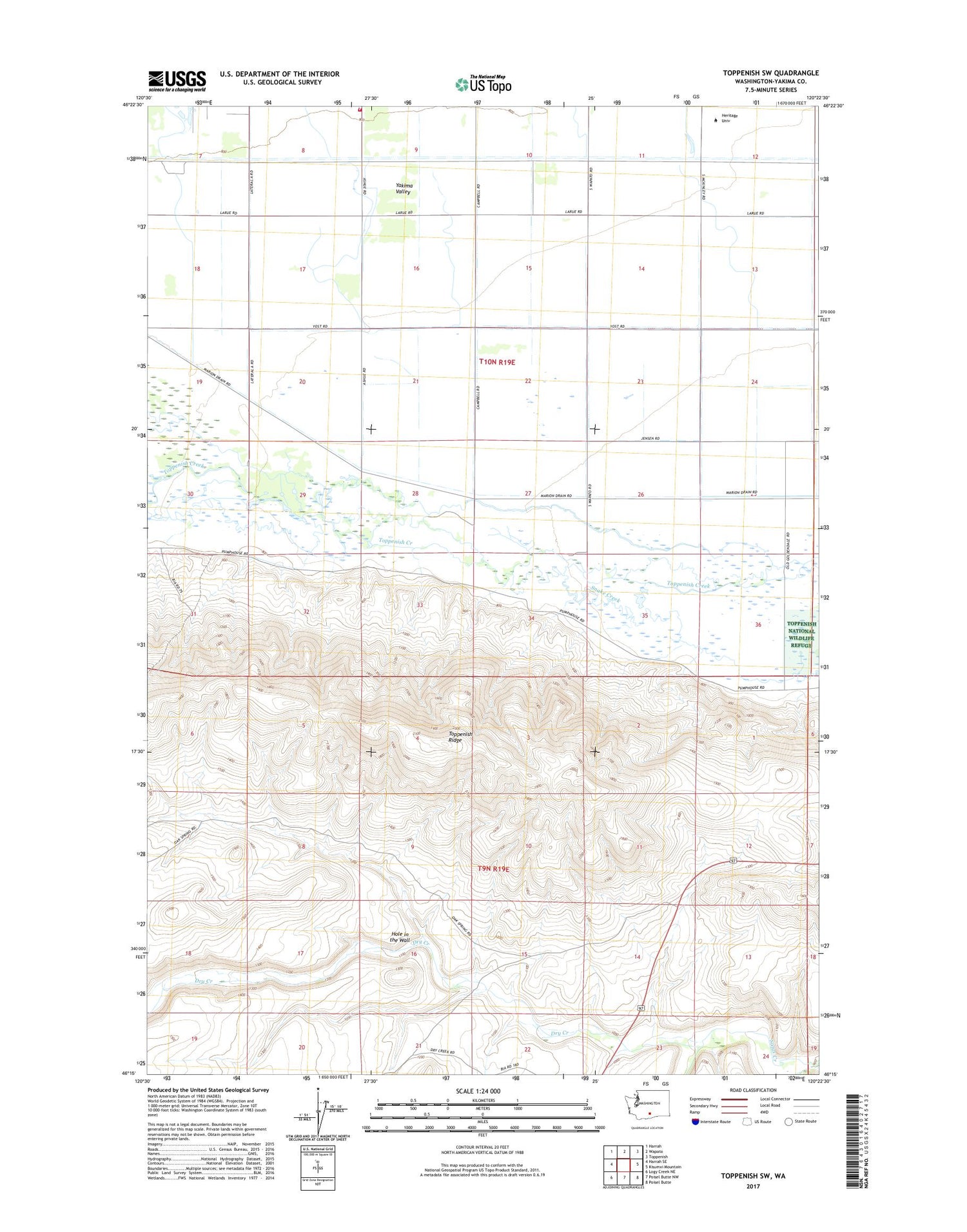 Toppenish SW Washington US Topo Map Image