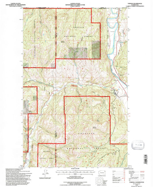 Classic USGS Toroda Washington 7.5'x7.5' Topo Map Image
