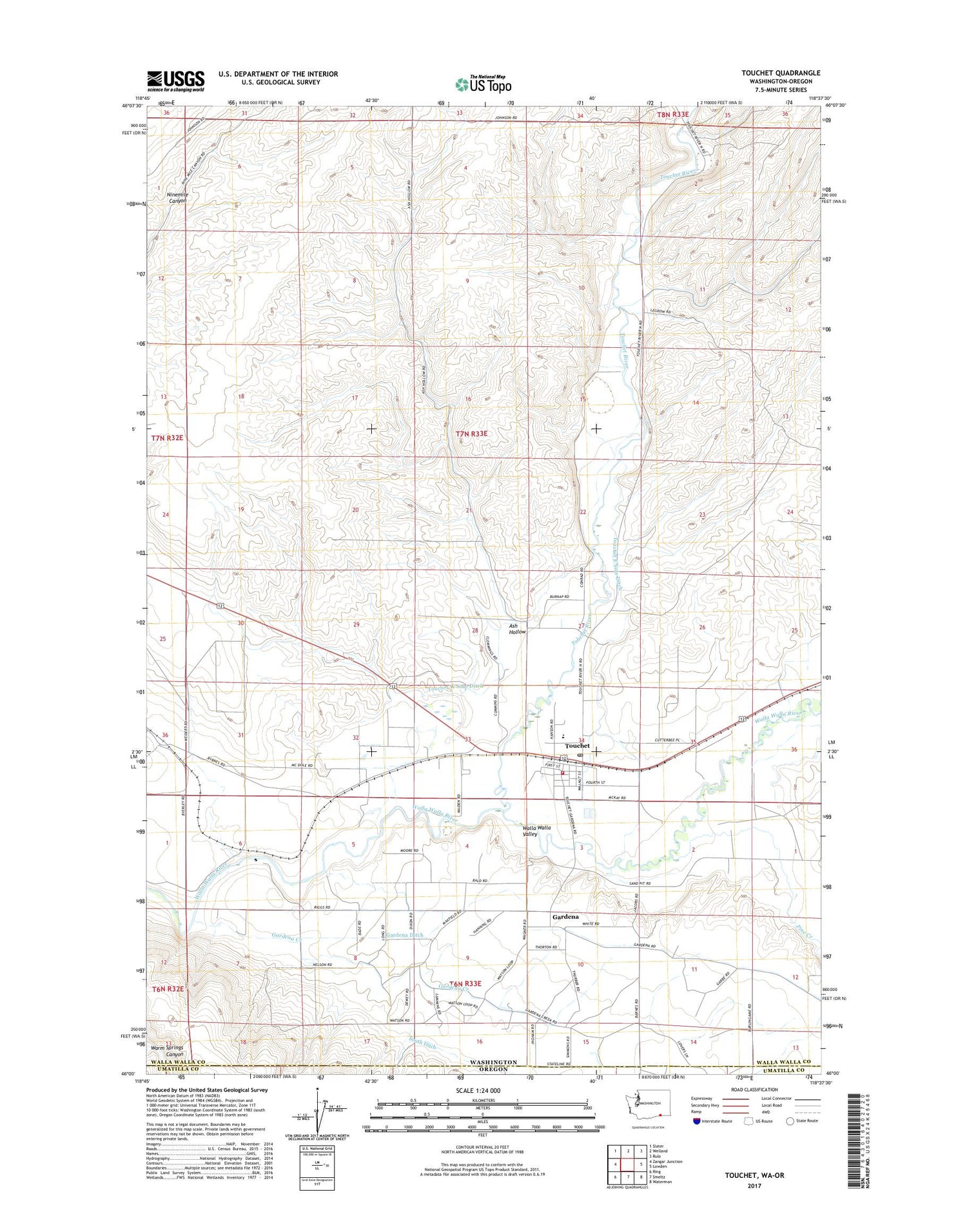 Touchet Washington US Topo Map Image