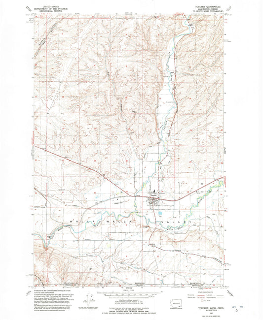 Classic USGS Touchet Washington 7.5'x7.5' Topo Map Image