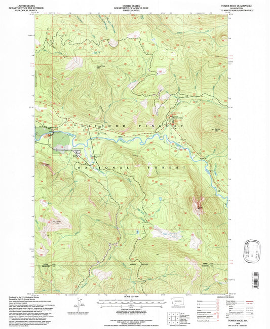 Classic USGS Tower Rock Washington 7.5'x7.5' Topo Map Image