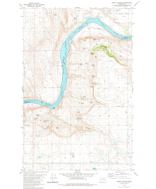 Classic USGS Trefry Canyon Washington 7.5'x7.5' Topo Map Image