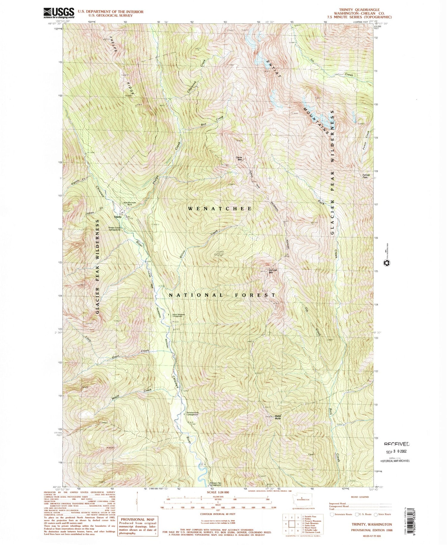 Classic USGS Trinity Washington 7.5'x7.5' Topo Map Image