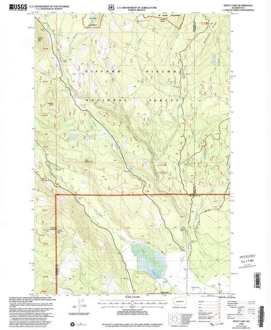 Classic USGS Trout Lake Washington 7.5'x7.5' Topo Map Image