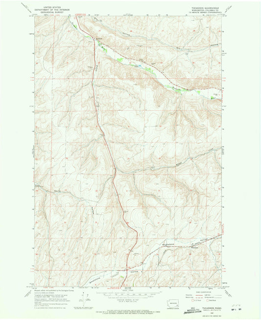 Classic USGS Tucannon Washington 7.5'x7.5' Topo Map Image